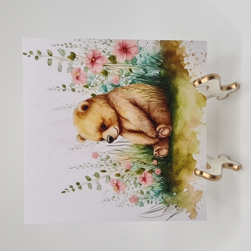 4x4 Cute Teddy Bear Watercolor Floral Illustration Art Painting‎ Print